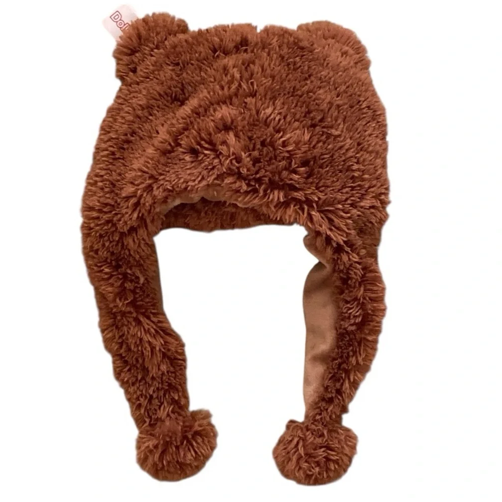 New DolliBu Brown Plush Bear Hat With Ear Flaps
